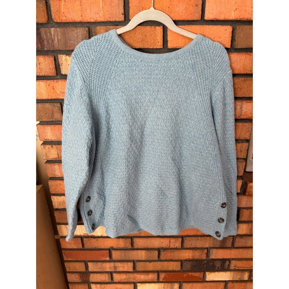 J. Jill Womens Light Blue Textured Knit Button Side Pullover Sweater Medium - Picture 1 of 4